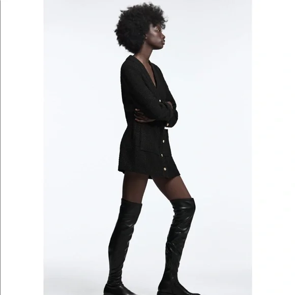 ZARA BLACK TEXTURED WEAVE TWEED DRESS - Picture 3 of 6